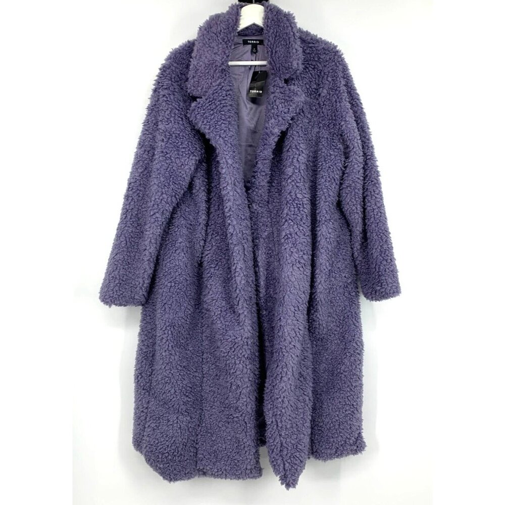 Torrid 0 Maxi Coat Size 12 Purple Soft Sherpa Open Front Lined NWT - Picture 6 of 15